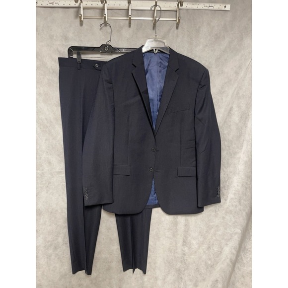 Egara Suit Men 42L 44L Navy Super 120 Wool 2B Slim Textured Micro Striped  36X34